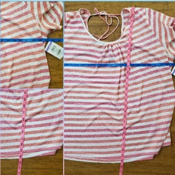 B COLLECTION Womens Shirt Top Tee Soft Coral White Stripe‎ Semi-Sheer Plus 2X - Picture 4 of 7